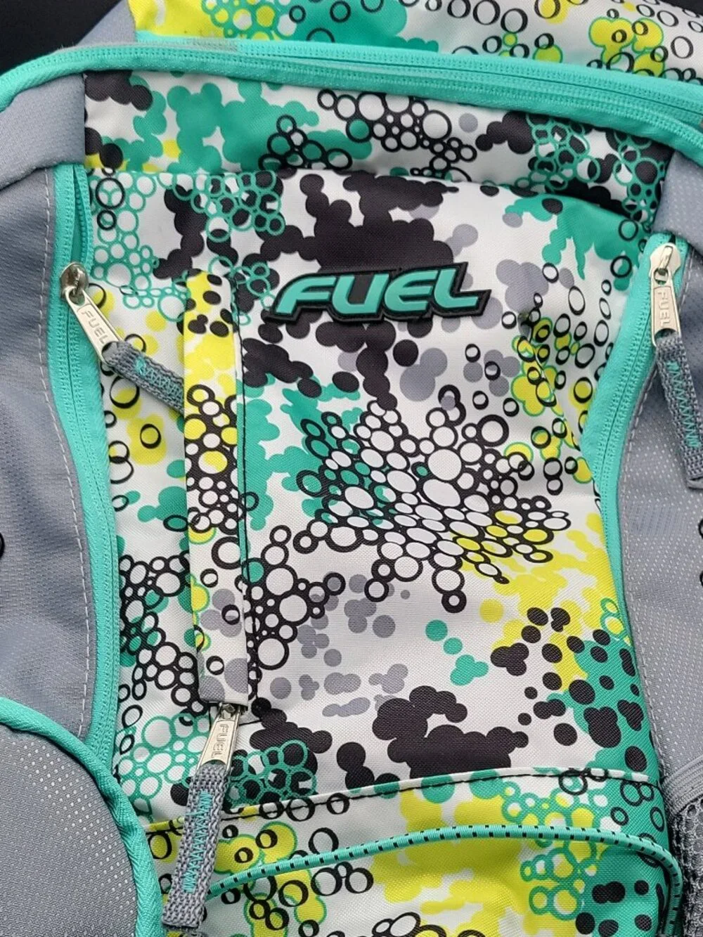 Fuel Large Backpack, Gray Teal Multicolor, Zip, Padded Straps, Pockets, School